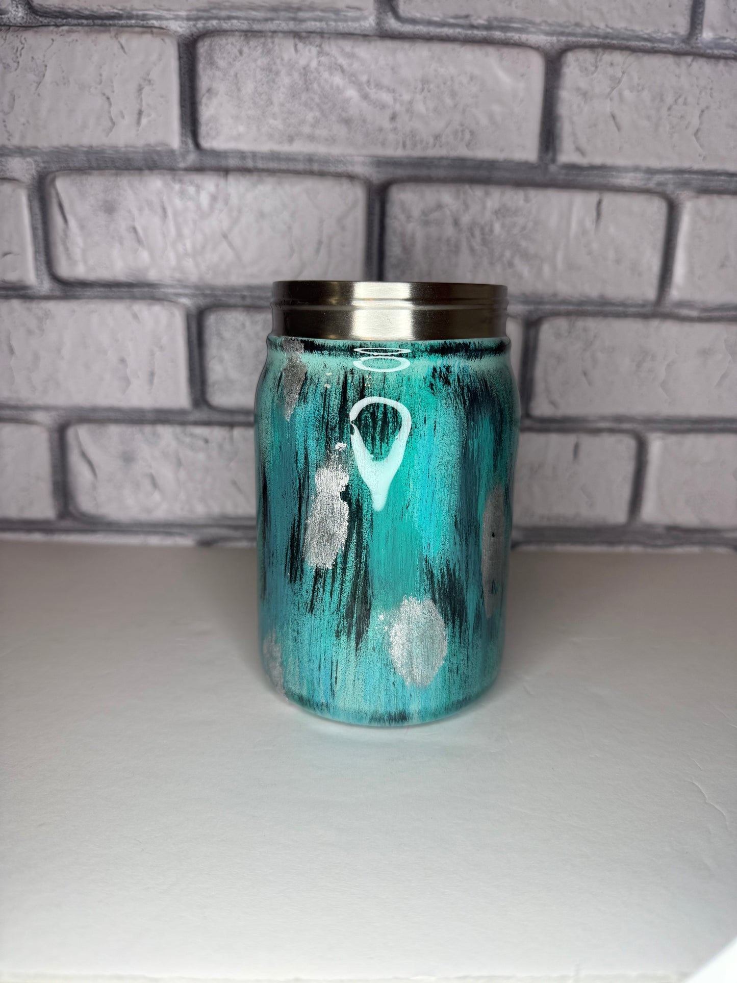 #18--12oz Mason Jar- Western Patina