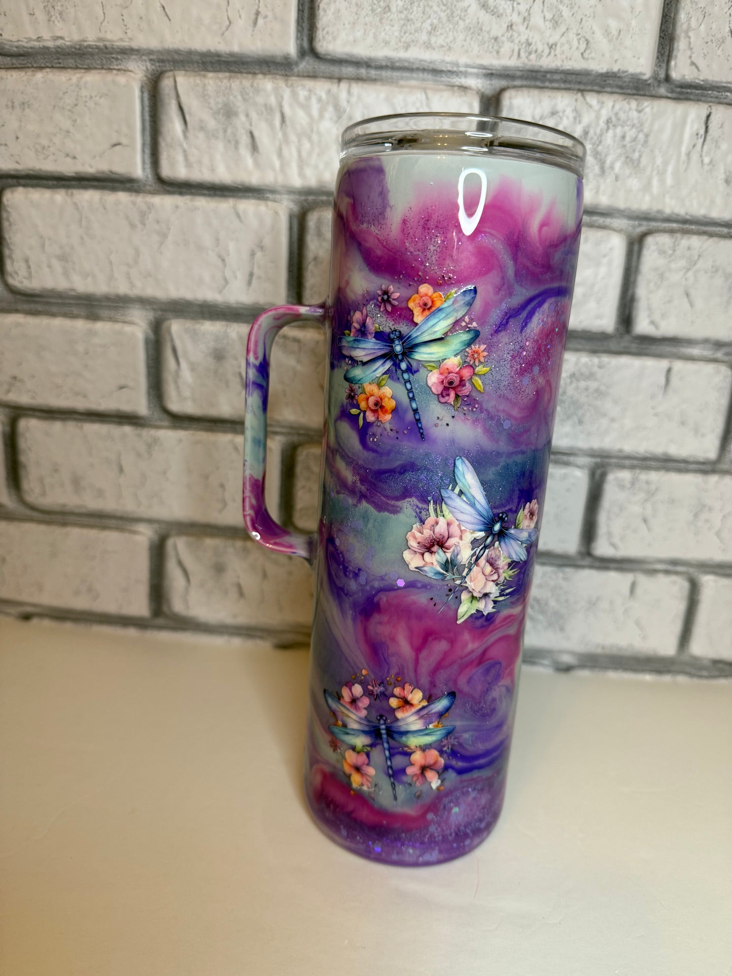 #5--30oz Handle-Lavender Dragonfly