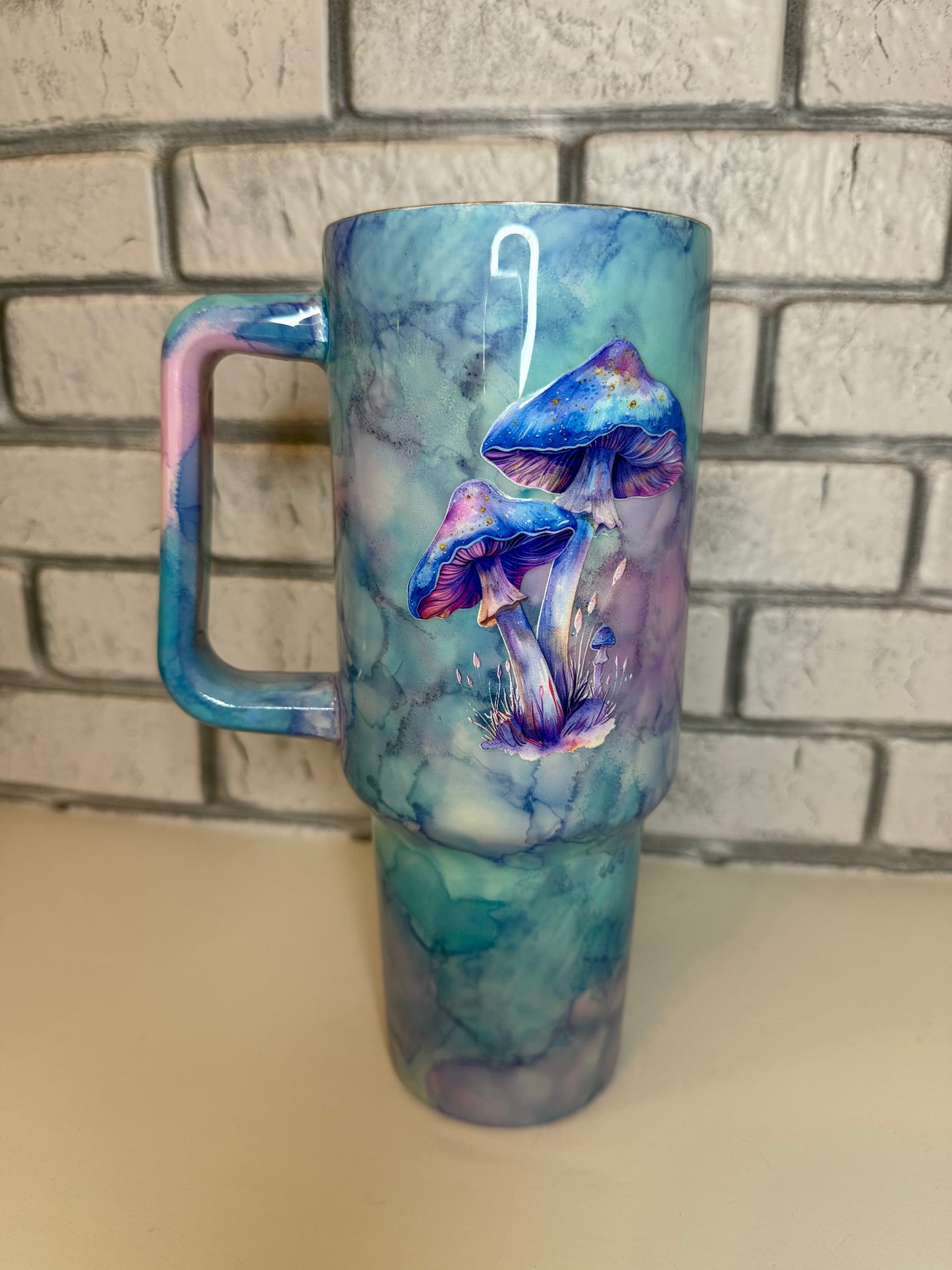 #6--40oz Handle- Watercolor Mushroom